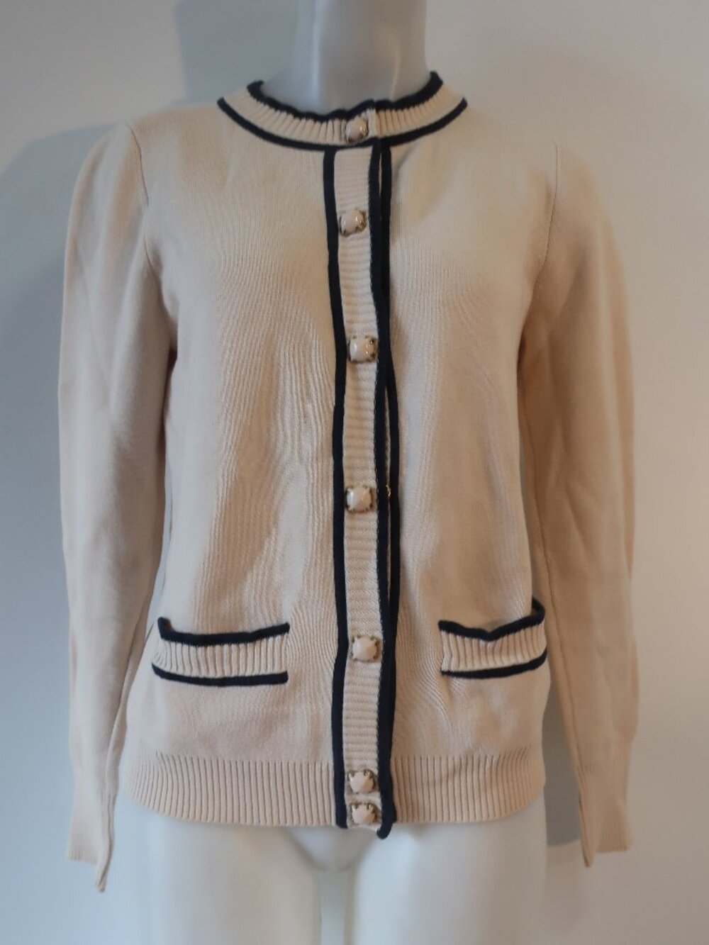 Womens Marc by Marc Jacobs Cream Navy (Item- 37) Pima Cotton Cardigan Sweater S